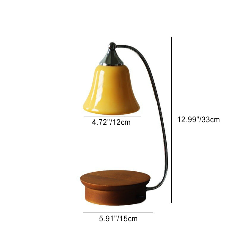 Lampe de table en bois massif de chêne en forme de corne Art Déco moderne avec base en bois massif, cadre en fer et abat-jour en verre 1 lumière pour chambre à coucher aromathérapie avec cire fondue 