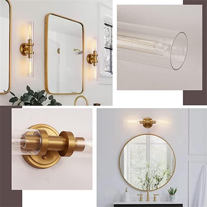 Modern Minimalist Cylinder Glass Iron Shade 2-Light Vanity Light Wall Sconce Lamp For Bathroom