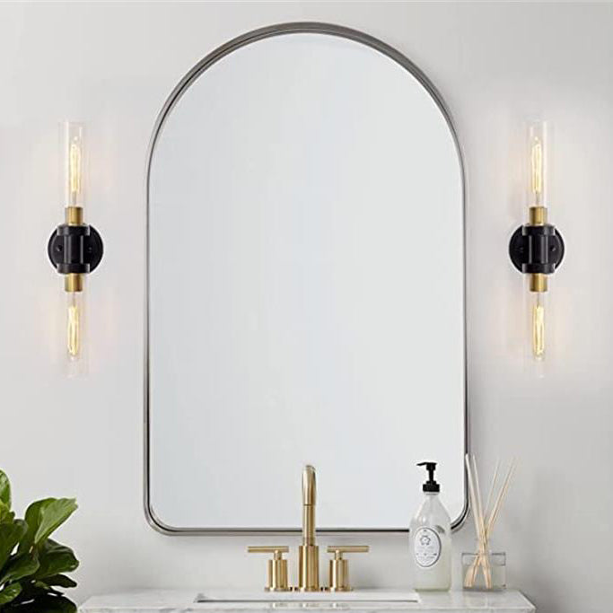 Modern Minimalist Cylinder Glass Iron Shade 2-Light Vanity Light Wall Sconce Lamp For Bathroom