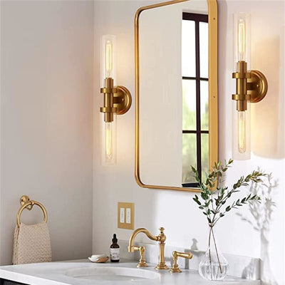 Modern Minimalist Cylinder Glass Iron Shade 2-Light Vanity Light Wall Sconce Lamp For Bathroom