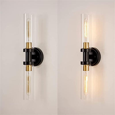 Modern Minimalist Cylinder Glass Iron Shade 2-Light Vanity Light Wall Sconce Lamp For Bathroom