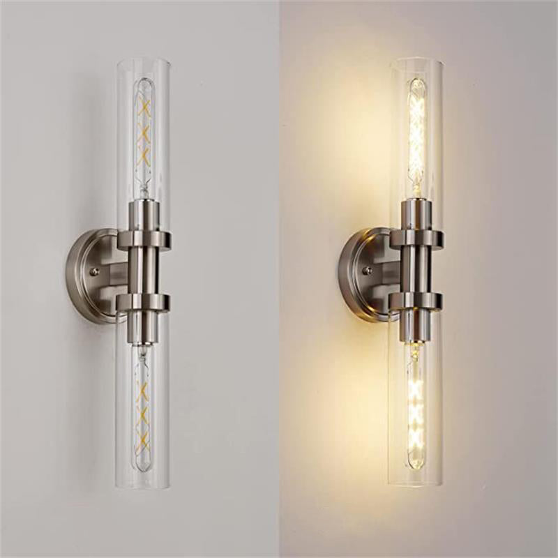 Modern Minimalist Cylinder Glass Iron Shade 2-Light Vanity Light Wall Sconce Lamp For Bathroom