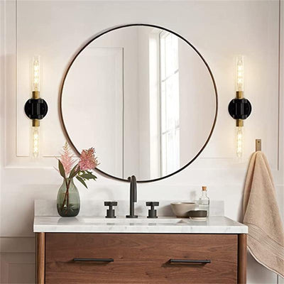 Modern Minimalist Cylinder Glass Iron Shade 2-Light Vanity Light Wall Sconce Lamp For Bathroom