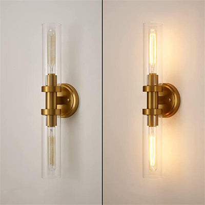 Modern Minimalist Cylinder Glass Iron Shade 2-Light Vanity Light Wall Sconce Lamp For Bathroom