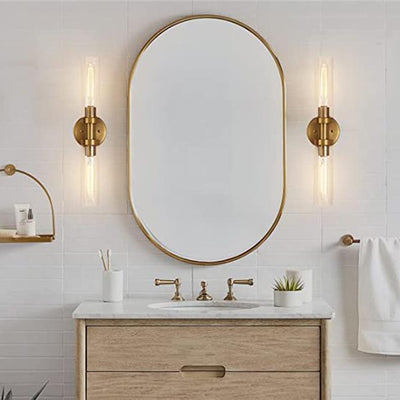 Modern Minimalist Cylinder Glass Iron Shade 2-Light Vanity Light Wall Sconce Lamp For Bathroom