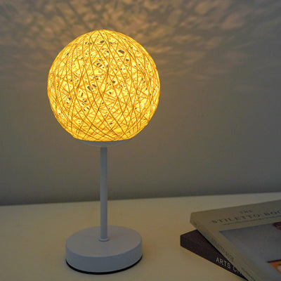 Modern Art Deco Moon Iron Rattan LED Table Lamp For Bedroom