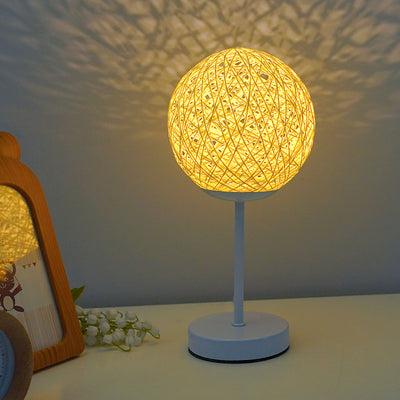 Modern Art Deco Moon Iron Rattan LED Table Lamp For Bedroom