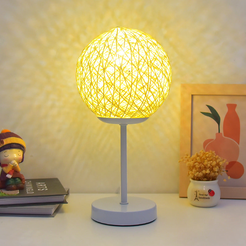 Modern Art Deco Moon Iron Rattan LED Table Lamp For Bedroom