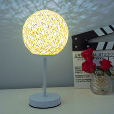 Modern Art Deco Moon Iron Rattan LED Table Lamp For Bedroom