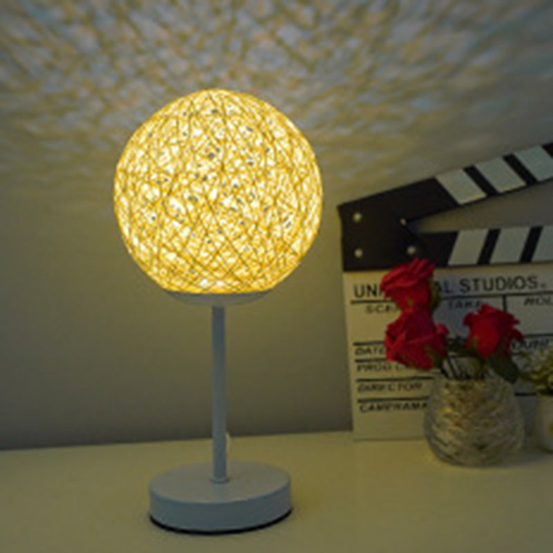 Modern Art Deco Moon Iron Rattan LED Table Lamp For Bedroom