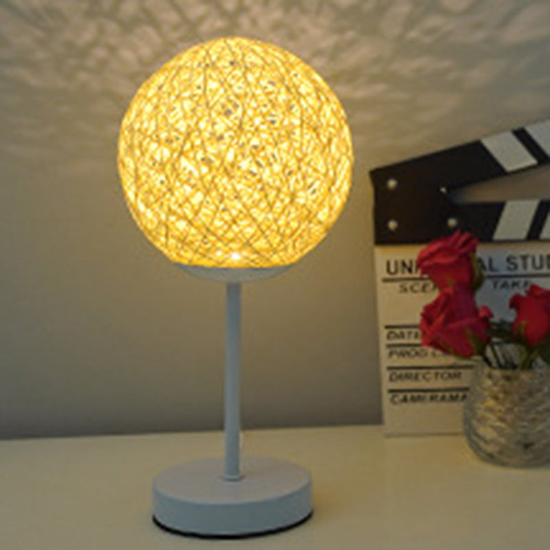 Modern Art Deco Moon Iron Rattan LED Table Lamp For Bedroom