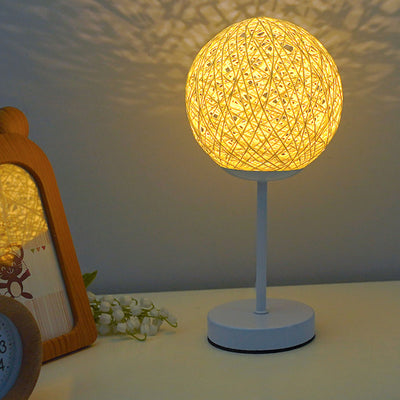 Modern Art Deco Moon Iron Rattan LED Table Lamp For Bedroom