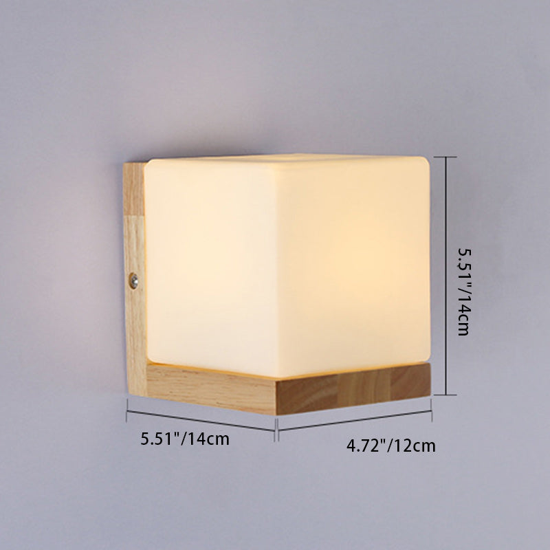 Contemporary Scandinavian Rectangular Wood Glass 1-Light Wall Sconce Lamp For Living Room