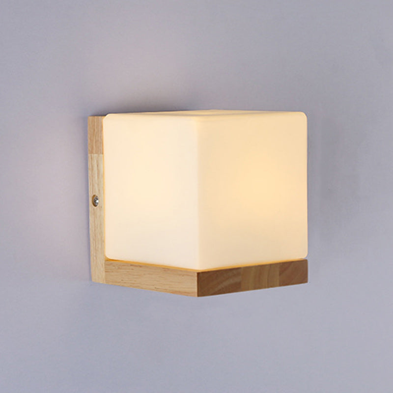 Contemporary Scandinavian Rectangular Wood Glass 1-Light Wall Sconce Lamp For Living Room