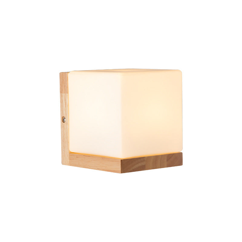 Contemporary Scandinavian Rectangular Wood Glass 1-Light Wall Sconce Lamp For Living Room