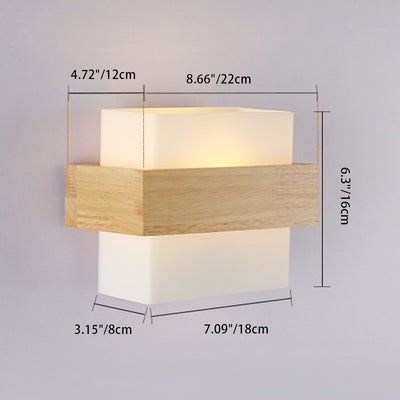 Contemporary Scandinavian Rectangular Wood Glass 1-Light Wall Sconce Lamp For Living Room