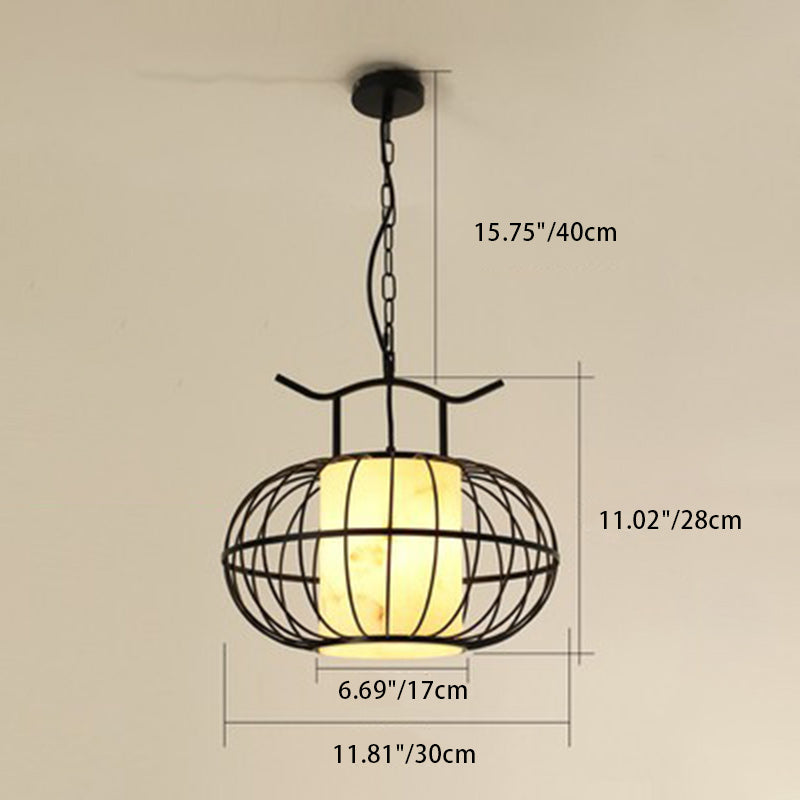 Traditional Chinese Round Iron Resin 1-Light Pendant Light For Garden