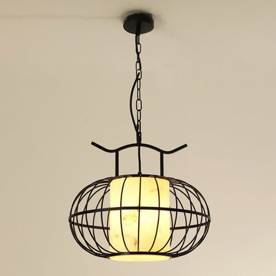 Traditional Chinese Round Iron Resin 1-Light Pendant Light For Garden