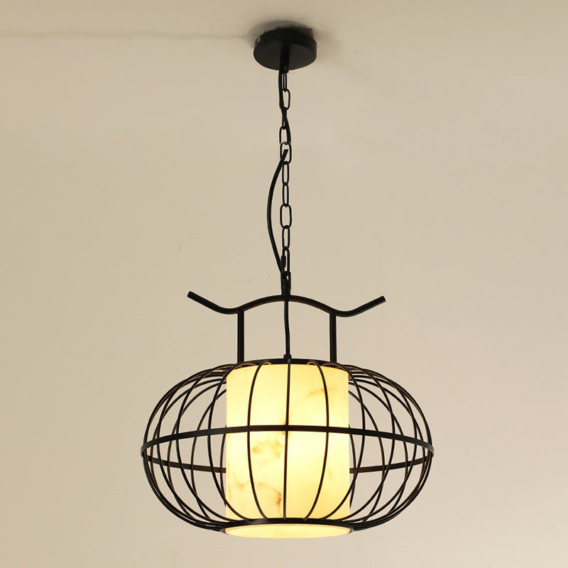 Traditional Chinese Round Iron Resin 1-Light Pendant Light For Garden