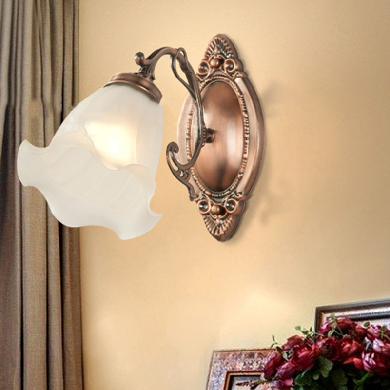 Traditional European Drum Glass Copper 1-Light Wall Sconce Lamp For Living Room