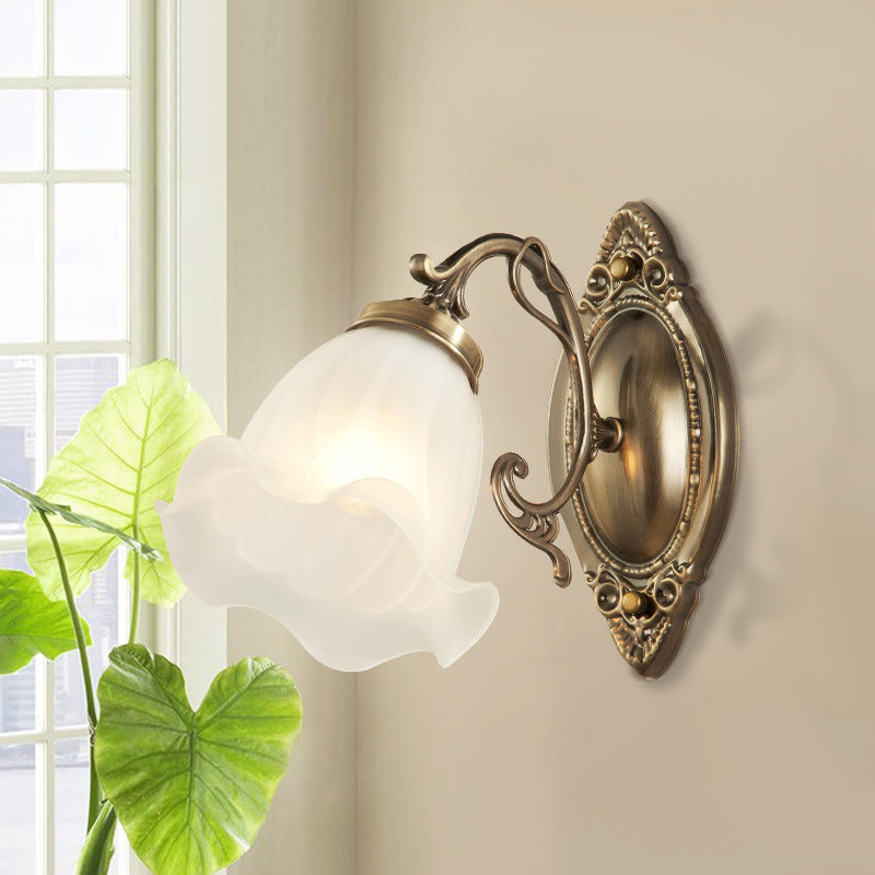 Traditional European Drum Glass Copper 1-Light Wall Sconce Lamp For Living Room