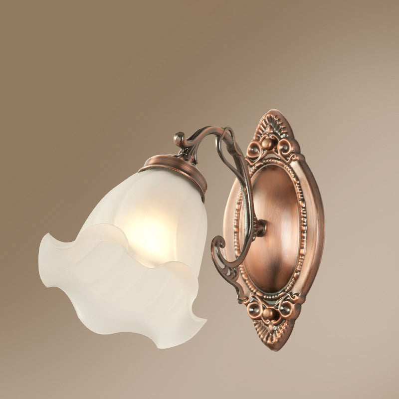 Traditional European Drum Glass Copper 1-Light Wall Sconce Lamp For Living Room