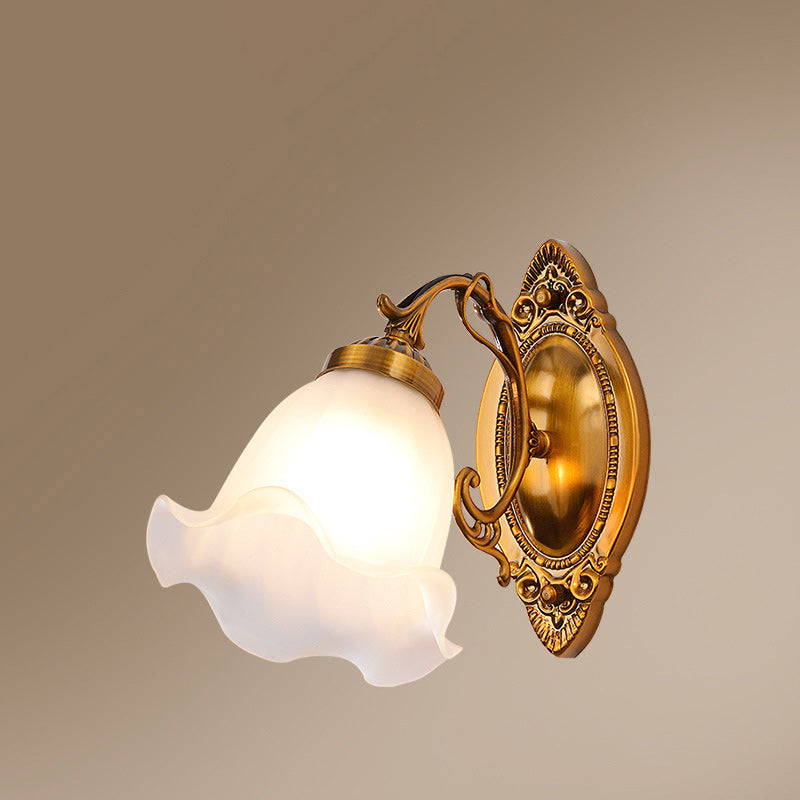 Traditional European Drum Glass Copper 1-Light Wall Sconce Lamp For Living Room