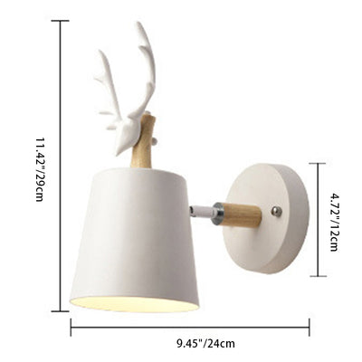 Contemporary Creative Drum Iron Wood 1-Light Wall Sconce Lamp For Living Room