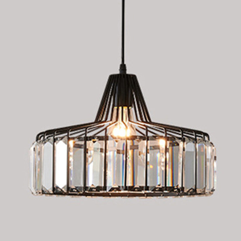 Contemporary Retro Round Iron Crystal 1-Light Pendant Light For Living Room