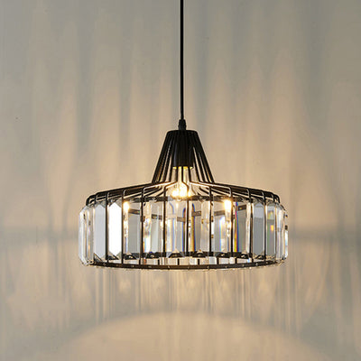 Contemporary Retro Round Iron Crystal 1-Light Pendant Light For Living Room