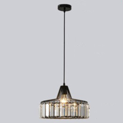 Contemporary Retro Round Iron Crystal 1-Light Pendant Light For Living Room