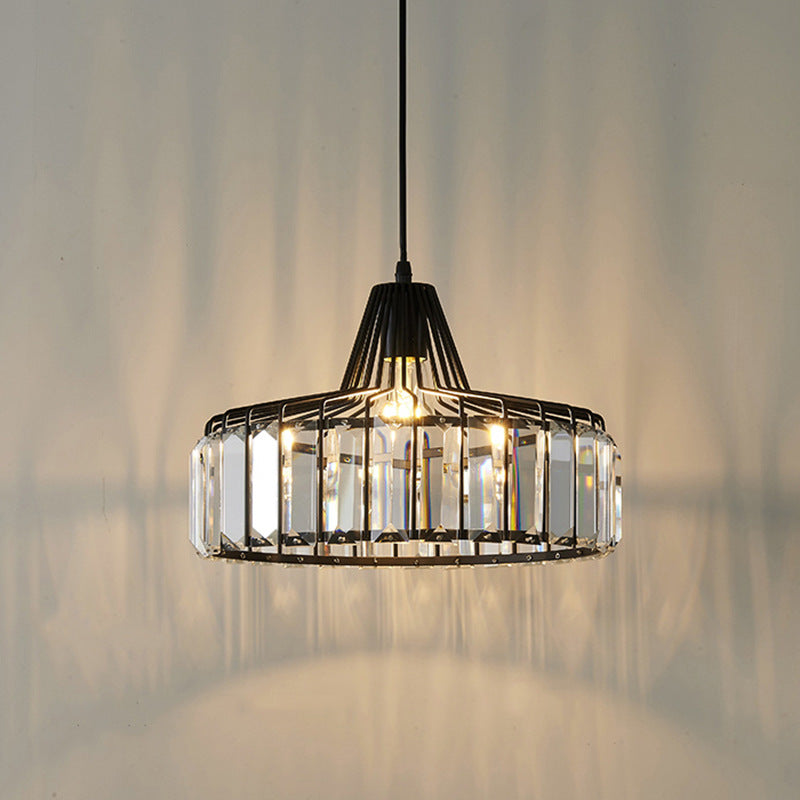 Contemporary Retro Round Iron Crystal 1-Light Pendant Light For Living Room