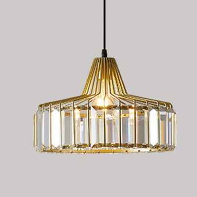 Contemporary Retro Round Iron Crystal 1-Light Pendant Light For Living Room