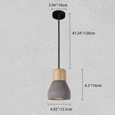 Contemporary Nordic Column Resin Wood Iron 1-Light Pendant Light For Living Room