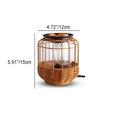 Traditional Chinese Column Rattan Iron 1-Light Table Lamp For Living Room