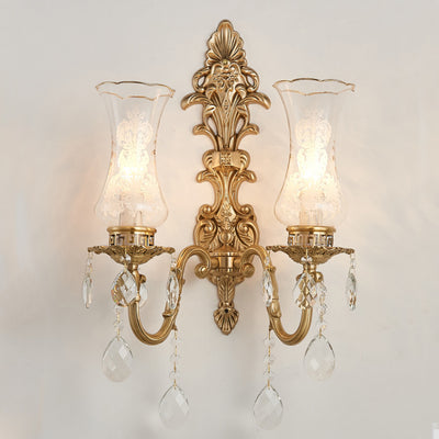 Traditional European Copper Glass 1/2-Light Wall Sconce Lamp For Living Room