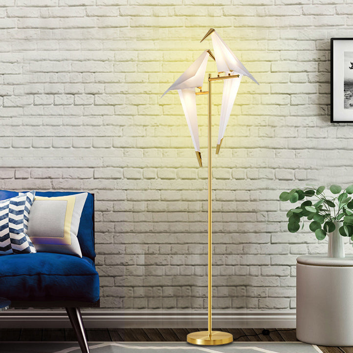 Contemporary Creative Bird Iron PP LED Standing Floor Lamp For Living Room