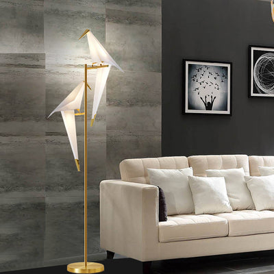 Contemporary Creative Bird Iron PP LED Standing Floor Lamp For Living Room