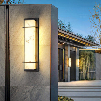 Traditional Chinese Rectangular Resin Stainless Steel LED Wall Sconce Lamp For Outdoor