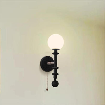 Traditional French Column Wood Glass 1-Light Wall Sconce Lamp For Living Room