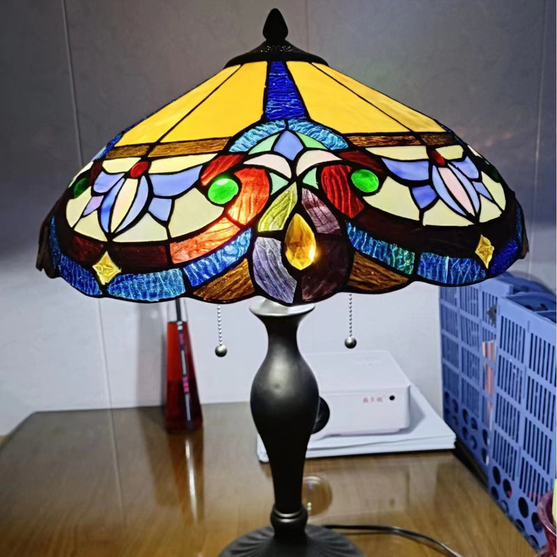 Traditional Tiffany Dome Resin Glass 1-Light Table Lamp For Living Room