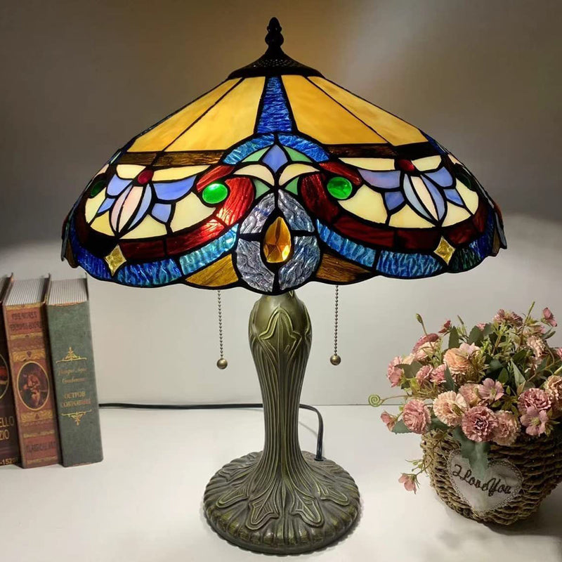 Traditional Tiffany Dome Resin Glass 1-Light Table Lamp For Living Room