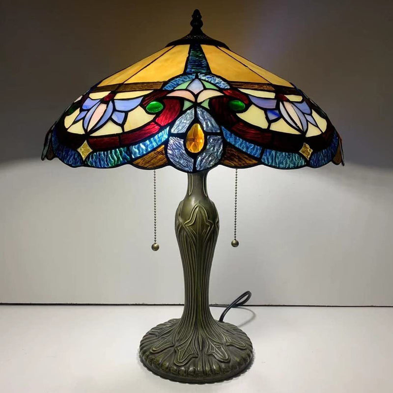 Traditional Tiffany Dome Resin Glass 1-Light Table Lamp For Living Room