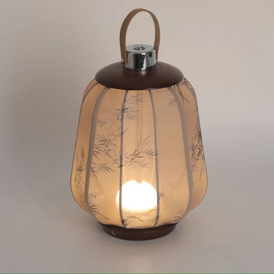 Traditional Chinese Cylinder Wood Fabric LED Table Lamp For Living Room