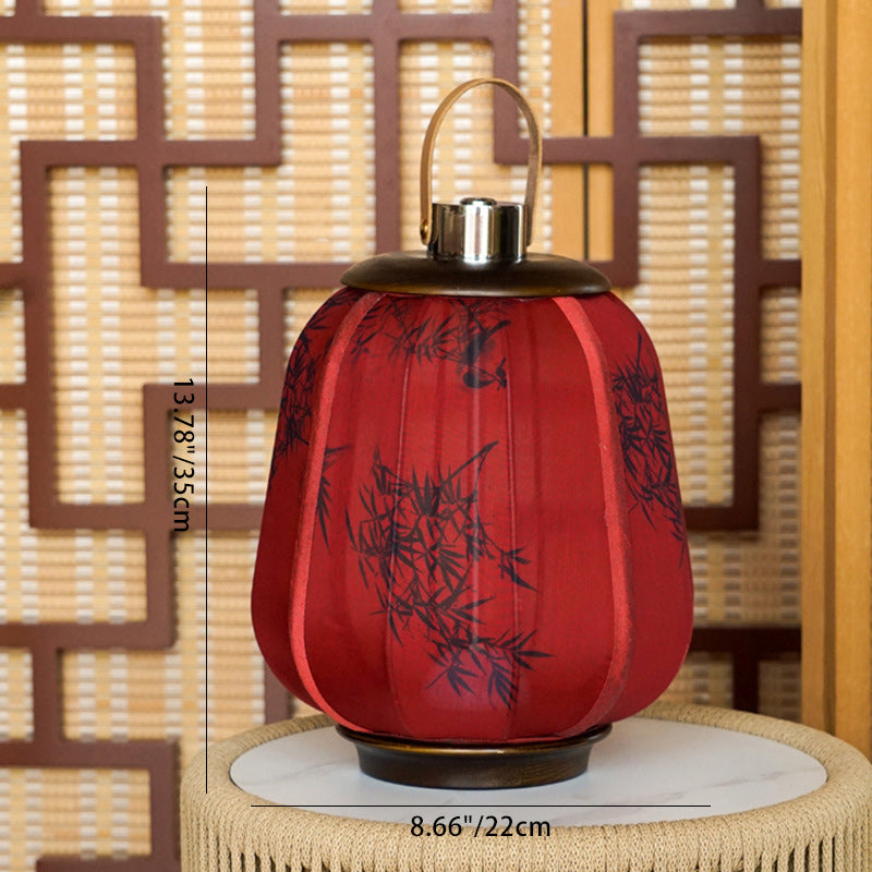 Traditional Chinese Cylinder Wood Fabric LED Table Lamp For Living Room