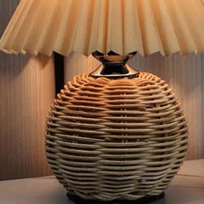 Contemporary Scandinavian Cone Plastic Rattan Fabric LED Table Lamp For Living Room