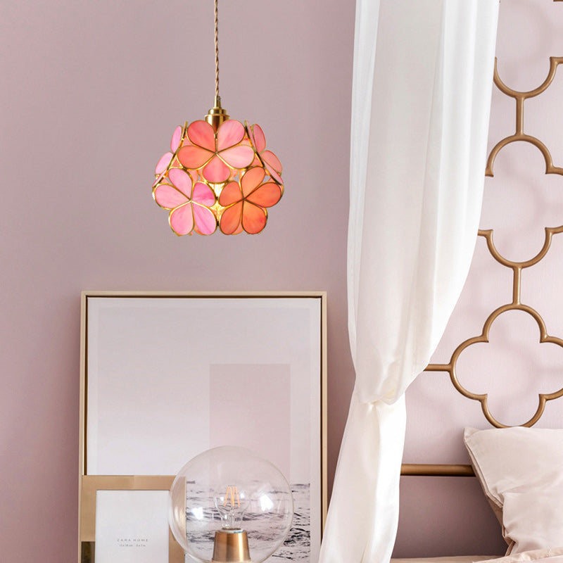 Contemporary Nordic Flower Copper Glass 1-Light Pendant Light For Living Room