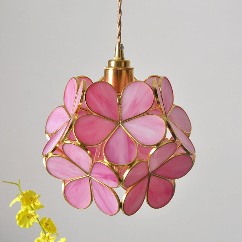 Contemporary Nordic Flower Copper Glass 1-Light Pendant Light For Living Room