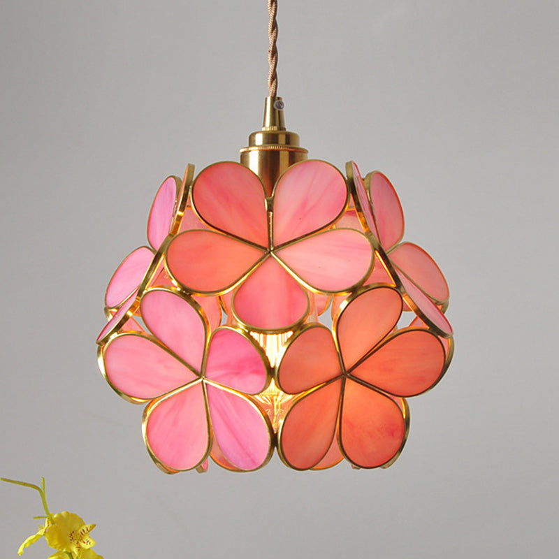 Contemporary Nordic Flower Copper Glass 1-Light Pendant Light For Living Room