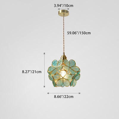 Contemporary Nordic Flower Copper Glass 1-Light Pendant Light For Living Room